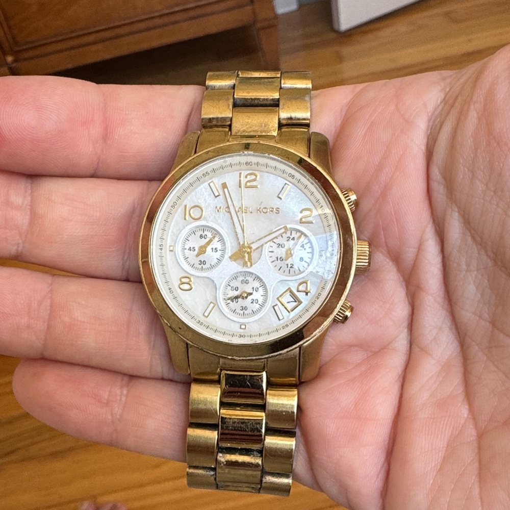 Michael Kors Gold and White Stainless Steel Chronograph Watch